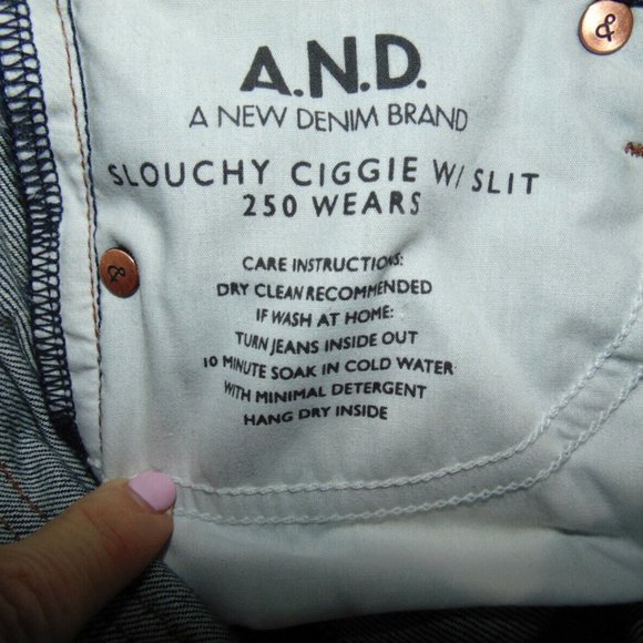 NEW ~A.N.D.  A New Denim Slouchy Ciggie W/ Slit Distressed Skinny JEANS Size 25 - Picture 4 of 9